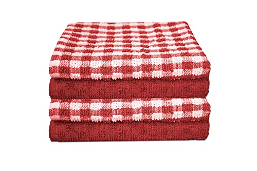 Tea Towels Set of 4 - Kitchen Hand Towels - 100% Cotton Terry Tea Towels Soft Absorbent Dish Towels (Red, 4)