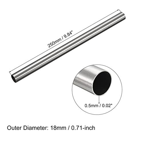 QUARKZMAN 304 Edelstahl Rohr 18mm Außendurchmesser, Runde Nahtlose Edelstahlrohr 0.5mm Wandstärke, Edelstahl Gerade Rundrohr 250mm Länge, Silber Metallrohr für Industrie Heim Gartendeko