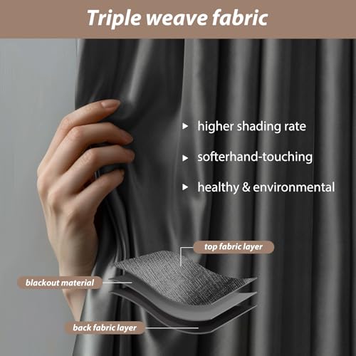 Room Divider Curtains with Ceiling Curtain Track Set Window Curtain for Bedroom,Living Room Total Blackout Thermal Insulated Privacy Ceiling Track Curtain W 9 × H 7 FT Deak-Grey drape&Black track by MaKefeile - Image 3