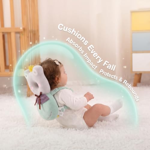 Image of Baby Head Protector Backpack - Soft & Lightweight Fall Cushion Backpack for Toddlers Walking and Crawling (Green Frog)