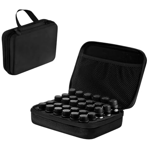 BLIRITEL EVA Essential Oils Organizer, 30 Bottles Hard Shell Essential Oil Storage Carrying Case, Essential Oils Boxes Holds 30 Bottles with 5ml,10ml,15ml (Black) Cover