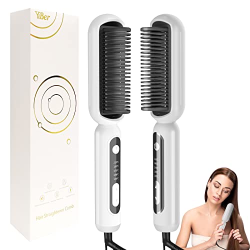 Sindax Cepillo Alisador de Pelo con Generador de Iones y Temperatura Regulable Hasta 210° para Alisa Rizado Anti-quemaduras Apagar Automáticamente (Blanco) Cover