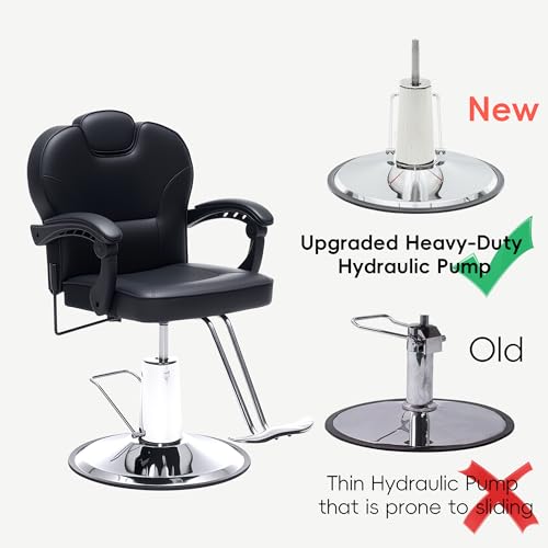 Image of Barber Chair with Heavy Duty Hydraulic Pump, Salon Chair for Hair Stylist, 360 Swivel 90-140 Backrest Reclining Chairs, Portable Height Adjustable Hair Chair for Barbershop (Black-Plain)