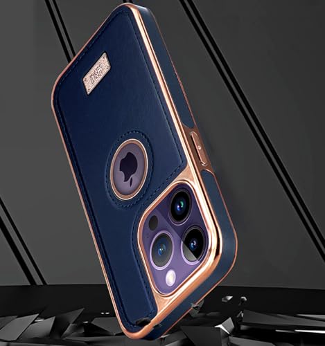 Image of BOUNCEBACK Faux Leather Electroplated Logo Cut Back Case /Cover for iPhone 16 Pro - Sierra Blue