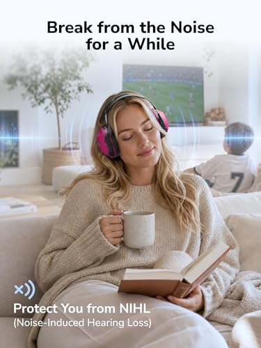 Image of Dr.meter Hearing Protection Ear Muffs, Ear Protection Noise Cancelling Headphones for Adults, Kids Autism Sensory, NRR28dB Noise Reduction Earmuffs for Range, Mowing, Woodworking, Concerts Rose