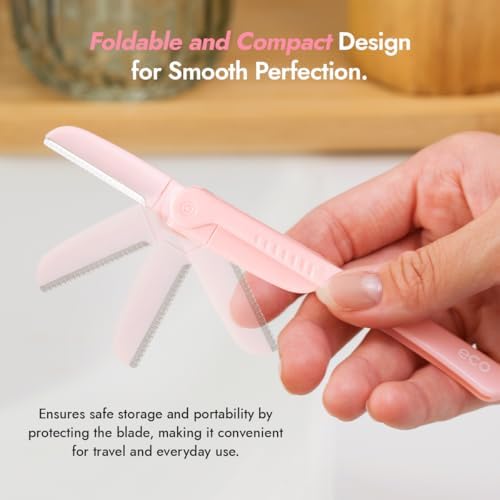 Dermaplaning Tool - 여성 및 남성용 접이식 페이셜 면도기, (3개) | 여성용 페이셜 피치 퍼지 리무버 및 눈썹 트리머, 더마플래닝 면도기, 여성용 페이스 면도기, 3개 (핑크) — 사진 4
