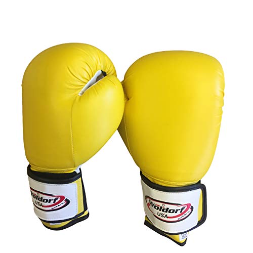 Woldorf Usa Boxing Gloves In Vinyl Yellow Training Muay Thai, Kickboxing, Sparring Gloves For Fighting, Grappling Gloves And Speed Ball Punching Gloves 10Oz #TOP5