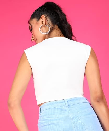 Image of POPWINGS Casual Self-Design Round-Neck Sleeveless Crop Top for Women || Summer Wear Crop Tops for Women || Stylish Western Regular Wear Women Crop Tops