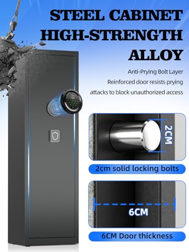 Image of 5-8 Gun Safe for Rifles and Pistols, Gun Cabinets for Rifles and Shotguns with Digital Keypad & LED Light, Rifle Safe for Home with Removable Shelves and Alarm System, Easy Assembly Gun Locker