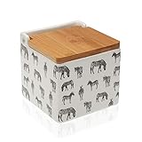 TIENDA EURASIA® Saleros de Cocina con Tapa - Salero de Cerámica con Tapa de Bambú - Saleros Modernos y Originales - 11 x 10,5 x 11 cm (Zebra)