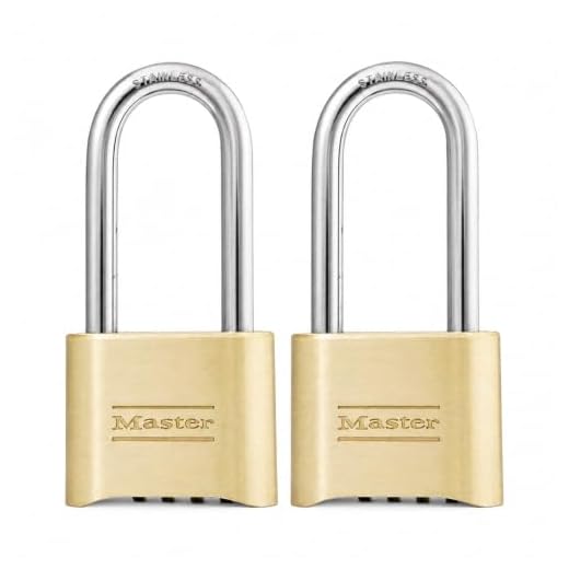 Master Lock Brass Combination Lock, Gate Lock for Outdoor Fence or Shed, Customizable Combination Padlock with Extended 2-1/4-Inch-Long Shackle, 2 Pack, 175LHEC2