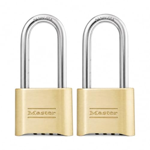 Master Lock Brass Combination Lock, Gate Lock for Outdoor Fence or Shed, Customizable Combination Padlock with Extended 2-1/4-Inch-Long Shackle, 2 Pack, 175LHEC2 by Master Lock - Used condition - US$36.77