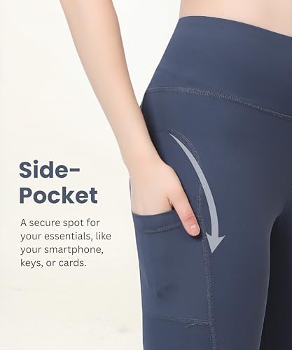 Image of GLAMORAS Women's Polyester Spandex High Waist Gym Leggings with Side Pocket, 4-Way Stretch, Squat-Proof, Moisture-Wicking Workout Tights for Running, Gym, Fitness, Training, Yoga & Activewear