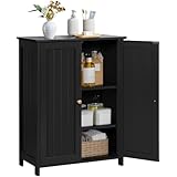 Yaheetech Bathroom Floor Cabinet, Modern Storage Freestanding Organizer Cabinet with Adjustable Shelves & Double Doors, 3-Tier Home Living Room Furniture, Black