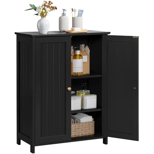 Yaheetech Small Bathroom Storage Cabinet for Towels with 2 Doors, Black