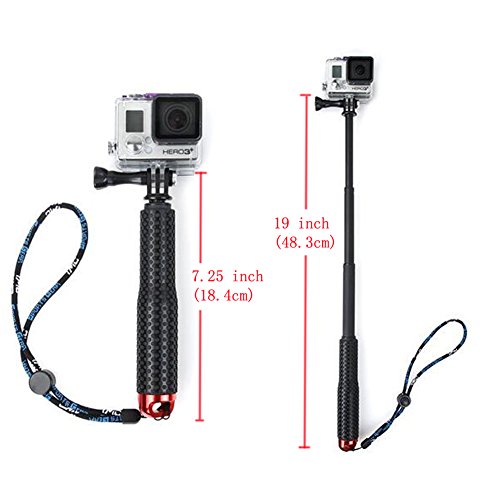 Walway 19'' Waterproof Underwater Hand Grip Adjustable Extension Selfie Stick Monopod Pole For Gopro Hero 6/5/ 5 Session/ 4 Session/ 4/3+/ 3/2/1, Geekpro, Akaso, Xiaomi Yi, Sjcam Sj4000 (Red) #TOP6