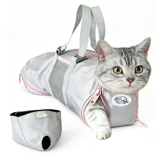 Image of Cinf Cat Nail Clipping Cleaning Grooming Restraint Bag (Free Muzzle) No Scratching Biting for Bathing Nail Trimming Injecting Examining((Blush Ash,M)