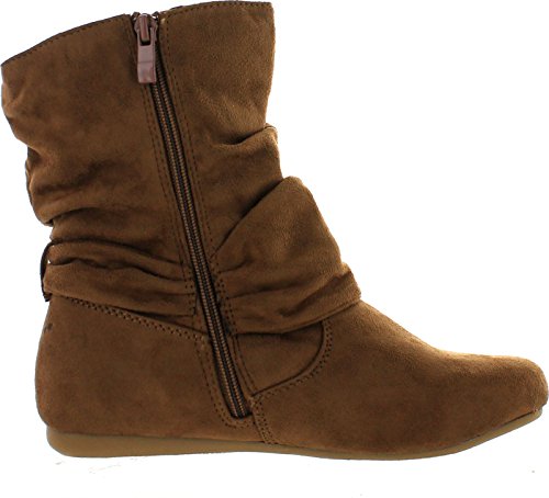 Image of Beston Forever Selena-58 Women's Fashion Mid Calf Flat Heel Side Zipper Slouch Boots Tan 9