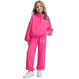 Girls Sweat Suits Size 14-16 2 Piece Sweat Sets For Girls Stand Up Collar Toddler Half Zip Pullover Sweatshirt Sweatpant With Bows Fashion Spring Girl Outfits Hot Pink 7-8 Years