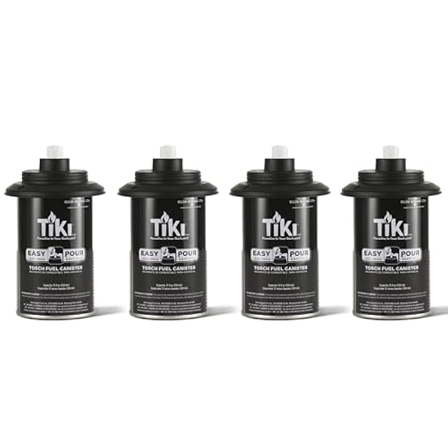 TIKI Torch Replacement Canister Set of 4 ÿ Refillable Metal Torch Fuel Canisters with Easy Pour System, 12 oz ÿ Weather-Resistant Outdoor Lighting Accessories for Patio, Garden & Deck