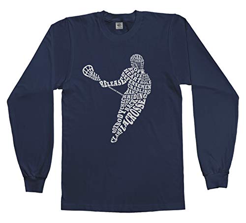 Threadrock - Threadrock Big Boys' Lacrosse Player Typography Youth Long Sleeve T-Shirt - Large, Navy