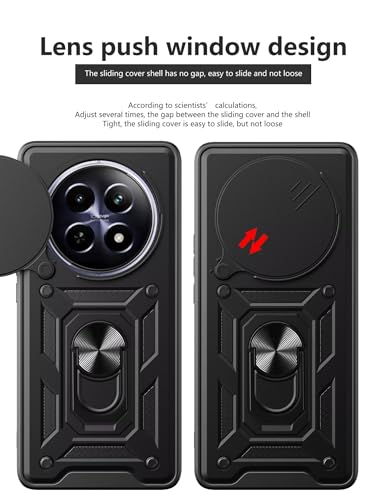 Image of Shockproof Back Case Cover for Realme 13 Plus 5G, Shockproof Realme 13 Plus Back Cover, Ring Case with Kickstand and Camera Protection Shutter - Black