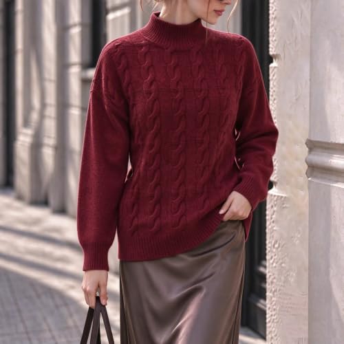 Mock Neck Sweater Women Cable Knit Warm Sweaters Business Casual Pullover - image 2