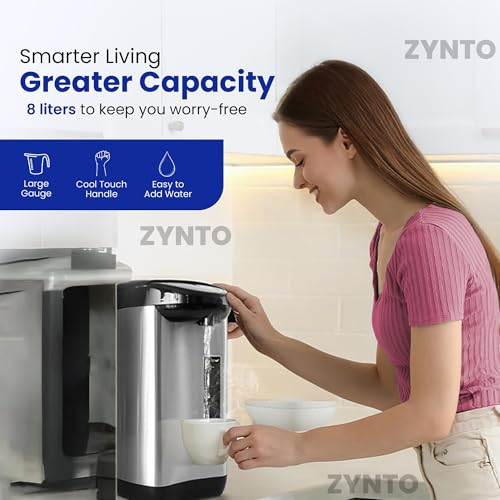Image of ZYNTO Electric Water Kettle 8 Liter Kettle with Temperature Settings, Safety Lock, Stainless Steel, Automatic Shut-Off And Dry-Boil Protection, Rapid Heating For Tea, Coffee.