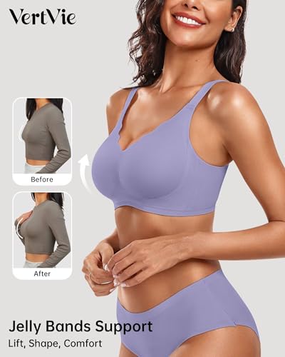 Image of Vertvie Women Seamless Jelly Bras No Underwire Supportive Wireless Push Up Full Coverage Bralette Comfy Scalloped T-Shirt Bra