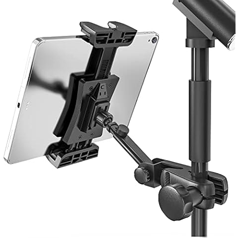 Jubor Tablet Mic Stand Holder, Tablet Mount for Microphone Stand, 360° Swivel Mic Music Stand Phone Holder Compatible with iPad, iPad Pro, iPad Air Mini And All Smartphone 4.7-12.9 Inches Cover