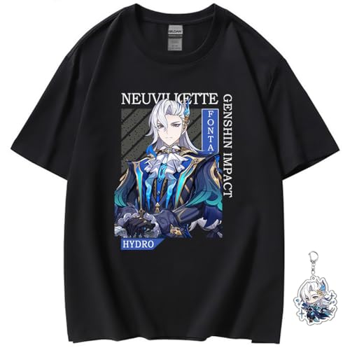 Anime Shirt for Women Men Unisex Casual Anime Kawaii Costume Black Anime T-Shirt Furina Scaramouche (Neuvillette-2,M,Medium,Adult,Alpha,Regular,Regular)