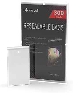Rayvol 300 Resealable Team Bags, Sleeves Fit 3x4 Top Loader 360pt and 23-260pt Magnetic Card Holders