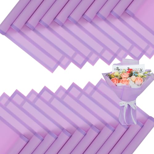 FUHITIM 20 Sheets Flower Wrapping Paper - Waterproof Floral Bouquet Packaging Paper for DIY CraftsFlorist Supplies Packaging Paper for Wedding Birthday Gift (Translucent Lilac Purple)