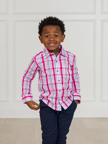 Image of RUGGEDBUTTS Boys Solid Cotton Long Sleeve Button Down Shirt with Button Tabs