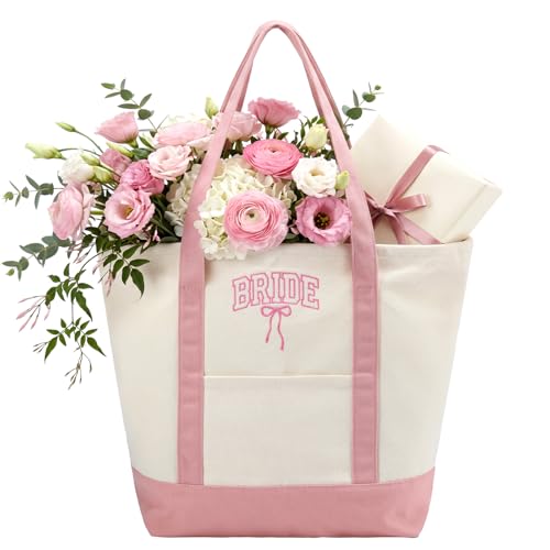 Bolso Tote para Novia grande rosa bordado miniatura 1
