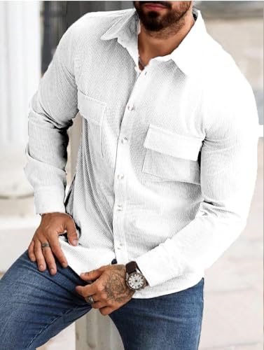 Lunice Men's Cotton Casual Solid Striped Stylish Latest Shirt for Men Long Slevee Shirt (in, Alpha, XL, White) - Image 4