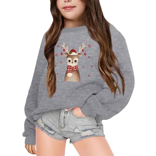 Genérico 2026 Sudadera Infantil navideña con Capucha y Cuello Chaqueta térmica Polar para niñas de Manga Larga Abrigo Estampado (Grey, 9-10 Years)