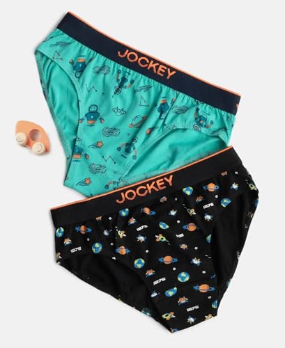 Image of Jockey PB04 Boy's Super Combed Cotton Elastane Stretch Printed Brief with Ultrasoft Waistband (Pack of 2)