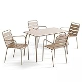 Oviala Palavas - Set tavolo da giardino e 4 poltrone in metallo, colore: tortora immagine