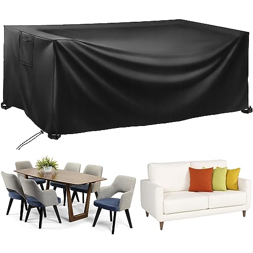 Conjunto de funda impermeable para muebles de jardín, 250 x 210 x 90 cm, cubierta rectangular de poliéster Oxford resistente 420 D, resistente al viento, impermeable y anti-UV para sillas y mesas en