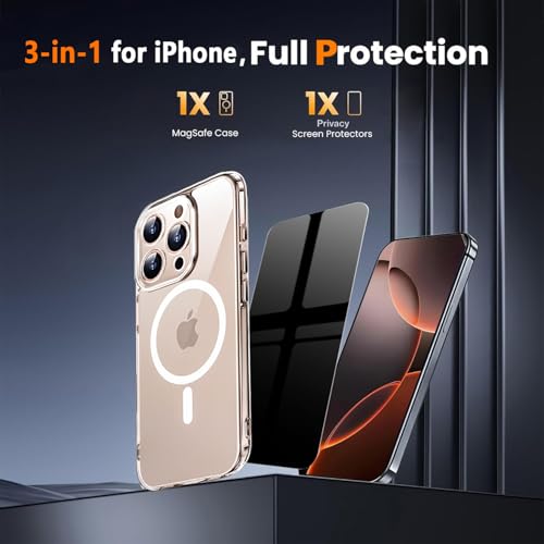 Image of Magnetic for iPhone 16 Pro Clear Case with Privacy Screen Protector & Full Camera Cover,[Non-Yellowing] Shockproof Clear Phone Case with MagSafe Women Girls for iPhone 16Pro 6.3 inch
