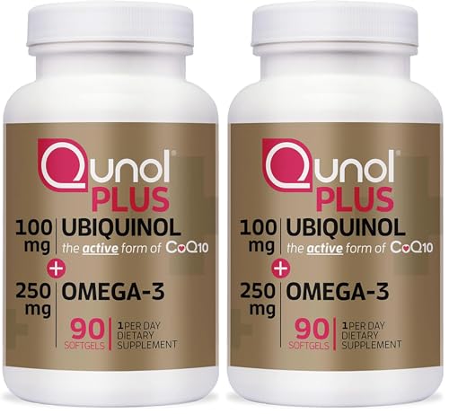 Image of Qunol Plus Ubiquinol CoQ10 100mg with Omega 3 Fish Oil 250mg,Extra Strength Antioxidant Supplement,90 Count (Pack of 2)