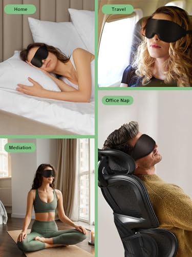 LC-dolida Sleep Eye Mask. Zero Eye Pressure 3D Sleeping Mask, 100% Light Blocking Patented Design Night Blindfold, Soft Eye Shade Cover for Travel, Black