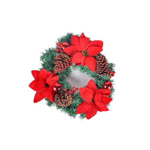 voltico Christmas Wreath 38cm – Festive Door Decoration with Pine Cones Poinsettia Flowers & Ornaments – Red Gold & Silver Holiday Garland for Wall, Door, or Christmas Tree Decor (Red)