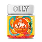 OLLY Hello Happy Gummy Worms, Mood Balance Support, Vitamin D, Saffron, Adult Chewable Supplement, Tropical Zing - 60 Count