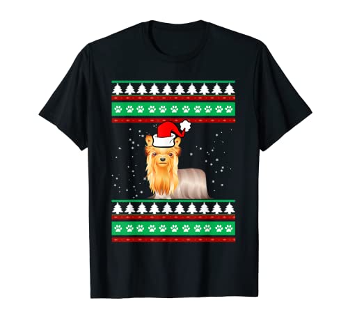 Yorkshire Terrier Dog Santa Hat Funny Ugly Christmas Xmas Camiseta