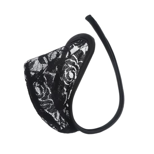 DPROMOT Men’s Lace C String G Lingerie Sexy Underwears T Back Half Thongs Ultra-thin Bikini Thong Bulge Pouch U Convex G-strings (US, Alpha, One Size, Regular, Regular, Black)