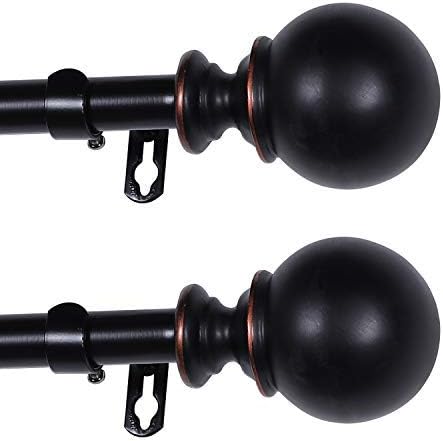Turquoize Classic Round Window Curtain Rod Set 48-Inch Extends to 84-Inch with Window Treatment Hardware,3/4 - Inch Diamter Drapery Rod Set (4884 Black,2 Pack)