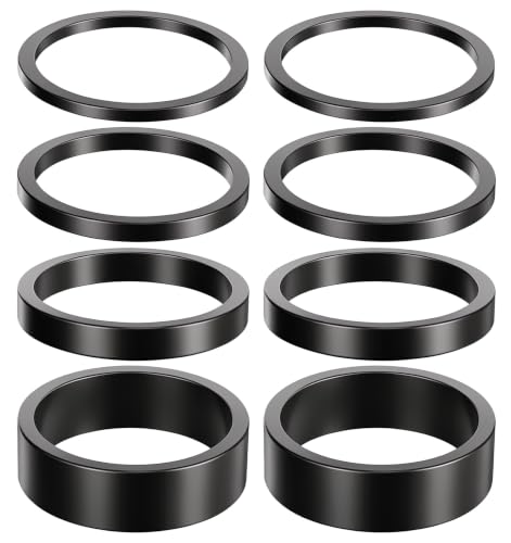 Image of ValueBargain 12 PCS Headset Spacers, 1 1/8" Aluminum Alloy Bicycle Headset Spacer for 28.6mm Stem, 4 Sizes (2mm, 3mm, 5mm, 10mm), Black