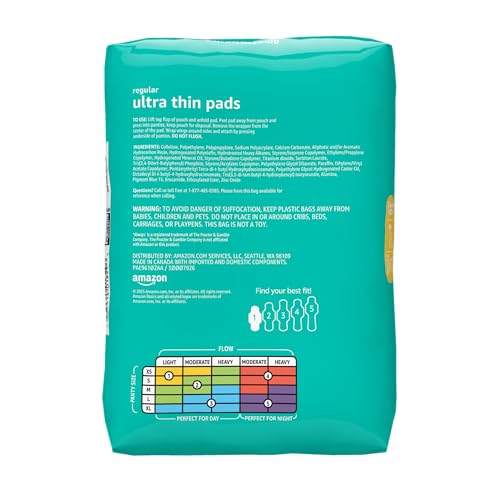 Amazon Basics Regular Absorbency Feminine Pads for Women, Ultra Thin with Flexi-Wings, Unscented, Size 1, 8-Hour Protection, Leak Prevention, 36 Count view 2